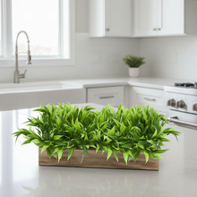 DecoreBugs Artificial Plant Bamboo Leaves in Wooden Rectangular Tray, Faux Desk Plant in Pot for Indoor Home Office Any Room Decor, Width 20cm x Height 12cm (Design-1, 12 Inch Planter)