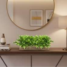 DecoreBugs Artificial Plant Bamboo Leaves in Wooden Rectangular Tray, Faux Desk Plant in Pot for Indoor Home Office Any Room Decor, Width 20cm x Height 12cm (Design-1, 12 Inch Planter)