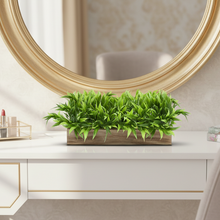 DecoreBugs Artificial Plant Bamboo Leaves in Wooden Rectangular Tray, Faux Desk Plant in Pot for Indoor Home Office Any Room Decor, Width 20cm x Height 12cm (Design-1, 12 Inch Planter)