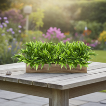 DecoreBugs Artificial Plant Bamboo Leaves in Wooden Rectangular Tray, Faux Desk Plant in Pot for Indoor Home Office Any Room Decor, Width 20cm x Height 12cm (Design-1, 12 Inch Planter)