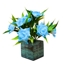 Single pc china 2 tone rose (7 flowers  + 7 bamboo leaves) in printed wood pot