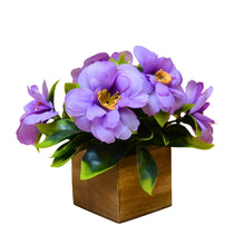 Single pc china bright flower (5 flowers  + 5 citrus leaves )  in wood pot