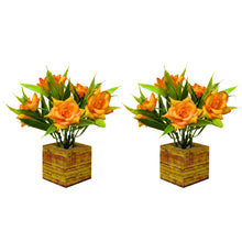 Fancy Mart Artificial Flower Rose Plant with Wooden Pot (Pack of 2) |14 cm Height | Mini Potted Item for Shelf Décor