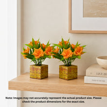Fancy Mart Artificial Flower Rose Plant with Wooden Pot (Pack of 2) |14 cm Height | Mini Potted Item for Shelf Décor