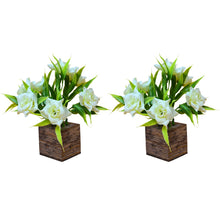 Fancy Mart Artificial Flower Rose Plant with Wooden Pot (Pack of 2) |14 cm Height | Mini Potted Item for Shelf Décor