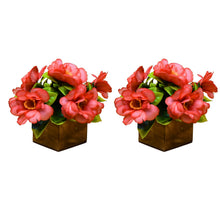 Fancy Mart Artificial Flower Camellia with Wooden Pot (Pack of 2) |14 cm Height | Mini Potted Item for Shelf Décor