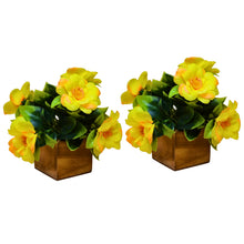 Fancy Mart Artificial Flower Camellia with Wooden Pot (Pack of 2) |14 cm Height | Mini Potted Item for Shelf Décor