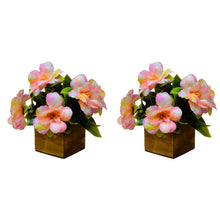Fancy Mart Artificial Flower Camellia with Wooden Pot (Pack of 2) |14 cm Height | Mini Potted Item for Shelf Décor