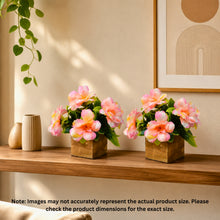 Fancy Mart Artificial Flower Camellia with Wooden Pot (Pack of 2) |14 cm Height | Mini Potted Item for Shelf Décor
