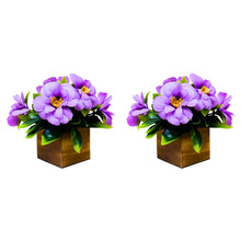 Fancy Mart Artificial Flower Camellia with Wooden Pot (Pack of 2) |14 cm Height | Mini Potted Item for Shelf Décor