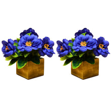 Fancy Mart  Artificial Flower Camellia with Wooden Pot (Pack of 2) |14 cm Height | Mini Potted Item for Shelf Décor