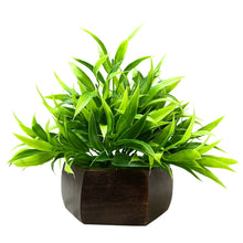 fancymart Artificial Bamboo Leaves Plant in Wood Hexagon Pot - 20cm Height - Home & Office Decor Elegant Potted Plant for Tabletop Enhancement