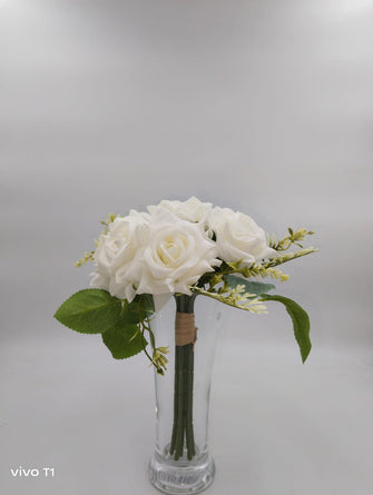 Artificial 7 Head Rose Bunch without pot (Height : 35 x Width : 20 cm)