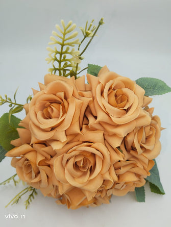 Artificial 7 Head Rose Bunch without pot (Height : 35 x Width : 20 cm)