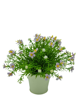 Artificial Grass Flower in Metal bucket