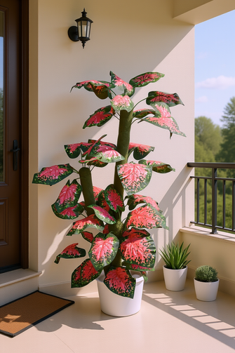 Artificial plant colored variegated croton leaves set of 3 plants  5 feet height