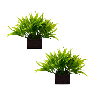Artificial Bamboo Leaves in Wood Pot - (Set of 2)
