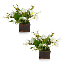 Artificial Flower Lilies in Wooden Pot - Set of 2 - (Height : 15 cm)