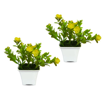 Artificial Flower Rubber Rose in Gamla Pot - Set of 2 - (Height : 15 cm)