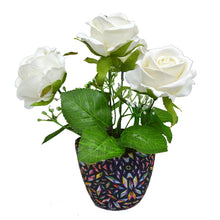 Artificial Rose Flower (4 Heads) in Round Texture Pot (Height : 18 cm)