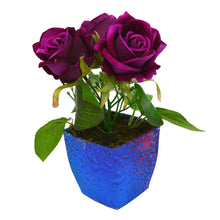 Artificial Rose Flower (3 Heads) in Texture Pot (Height : 15 cm)