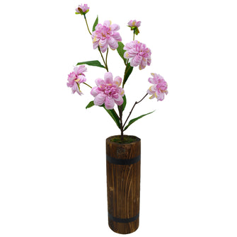 Artificial Camellia Japonica Stick in Wood Long Pot