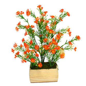 Artificial Flower Bush in Blossom Wood Pot( Height : 28cm / Width : 25cm)