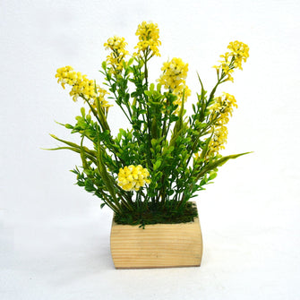 Artificial Flower Bush in Wood Pot (Height :26 cm)