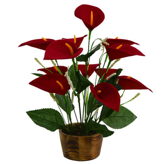 Artificial Flower Calla Lilly with wooden pot (