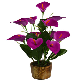 Artificial Flower Calla Lilly with wooden pot (