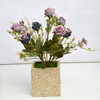 Artificial Rose Grass Flower in designer pot ( Height 28 cm )