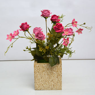 Artificial Rose Grass Flower in designer pot ( Height 28 cm )