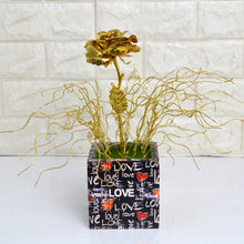 Artificial Golden Rose and Glitter for gifts in designer pot ( Height 26 cm )
