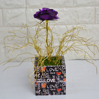 Artificial Golden Rose and Glitter for gifts in designer pot ( Height 26 cm )