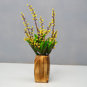 Artificial Beads leave plant in small wood pot ( Height 28 cm )