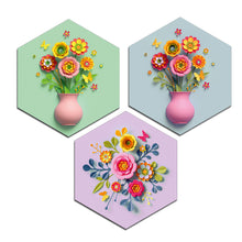 Flower Pot Hexagonal Painting ( Set of 3 ) - 10 x 10 inch