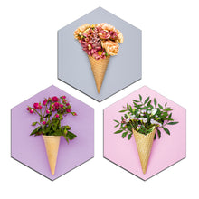 Flower Cone Hexagonal Painting ( Set of 3 ) - 10 x 10 inch