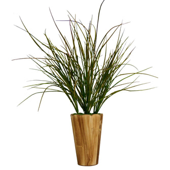 Artificial Lemon Grass Bunch in wooden pot  (Height 50 x width 25 cm)