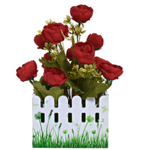 Artificial Peony Flower in fence pot (Height 28 x width 16 cm)