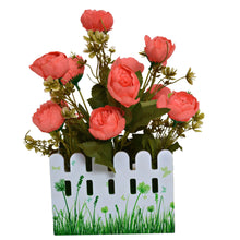 Artificial Peony Flower in fence pot (Height 28 x width 16 cm)