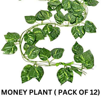 Artificial Plant Leaf Garland Creeper Wall Hanging (Length 6.5 Feet, Green) Pack of 12 Strings