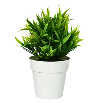 Artificial Green Leaves in White Pot (Height : 24 x Width : 20 cm)