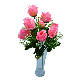 Artificial 9 Head Rose Bunch without pot (Height : 35 x Width : 20 cm)