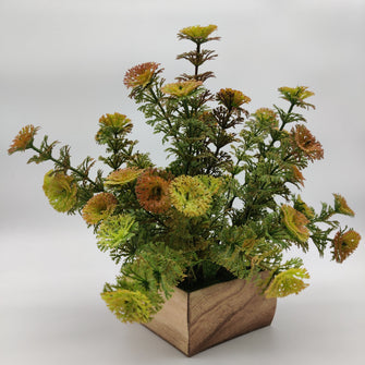 Artificial Coriander Plant in Wood Pot (Height : 23 x Width : 25 cm)