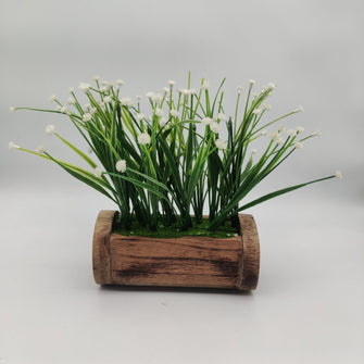 Artificial Button Flower in Wood Pot (Height : 25 x Width : 30 cm)