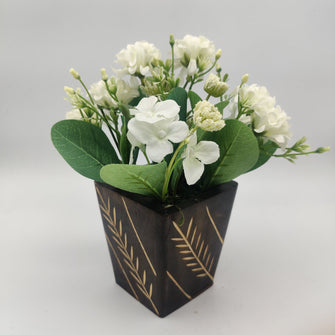 Artificial Carnation mix bunch in designer wood pot ( Height: 21 X Width : 18)
