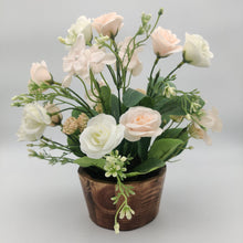 Artificial Rose flower bunch in wood pot ( Height : 25 x Width : 22)