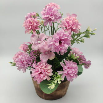 Artificial Mixed Carnation in wood pot ( Height : 27 x Width : 24 )