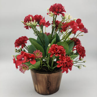 Artificial Mixed Carnation in wood pot ( Height : 27 x Width : 24 )