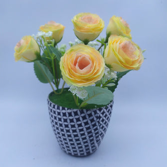 Artificial Rose flower bunch in designer pot (  Height : x 12 Width : 18 )